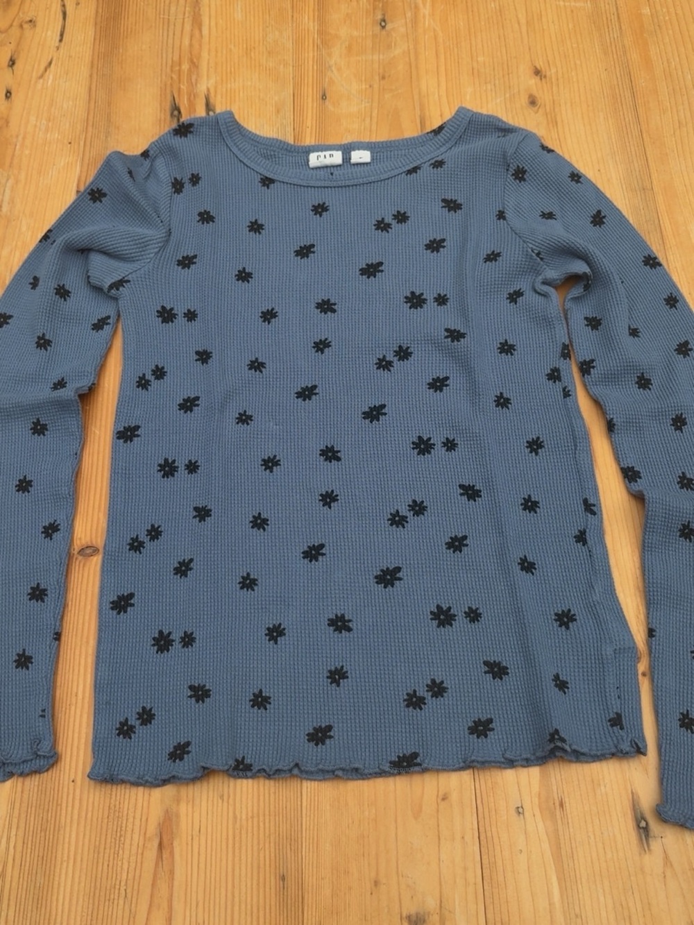 GAP Blue Long Sleeve Thermal Tee with Black Floral Print